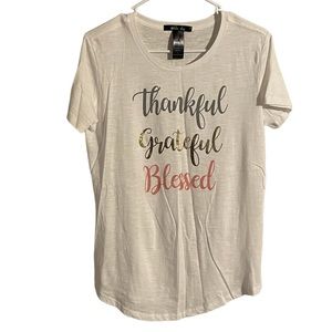 Sable Sky~White “Thankful Grateful Blessed” T-Shirt~Size Large